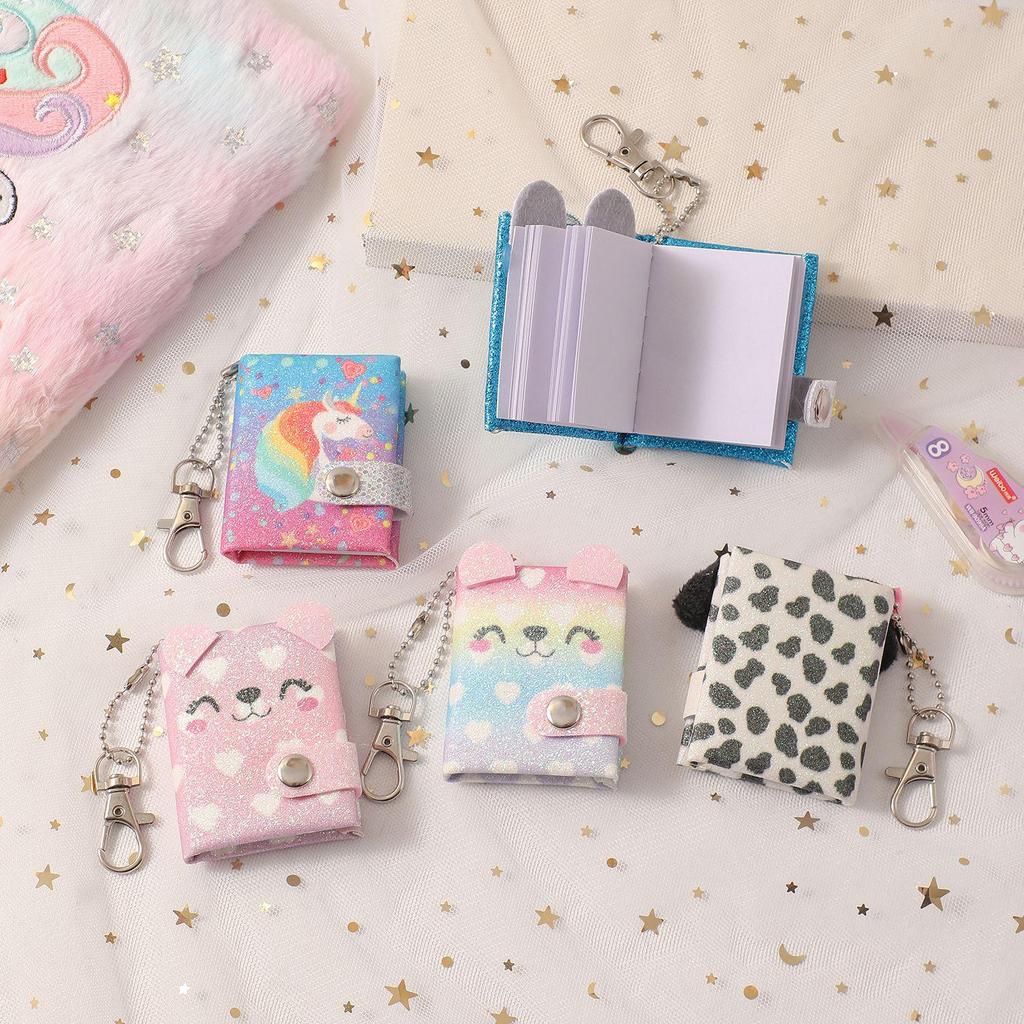 Cute Animal Mini Keychain Notebook for Kids - Portable Cartoon Memo Pad with Snap Fastener Pendant