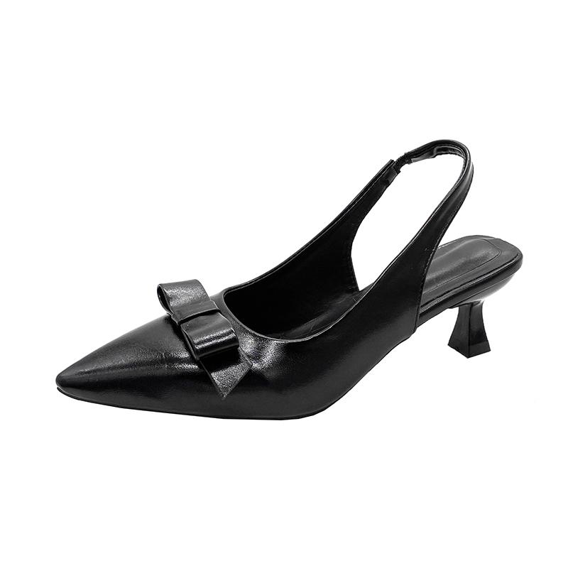 

Fashion Fine Heeled Party Sandals Summer New Pointy Head Shallow Mouth Butterfly Knot Set Foot Anti-slip Wear Heel Shoes 35 чёрный