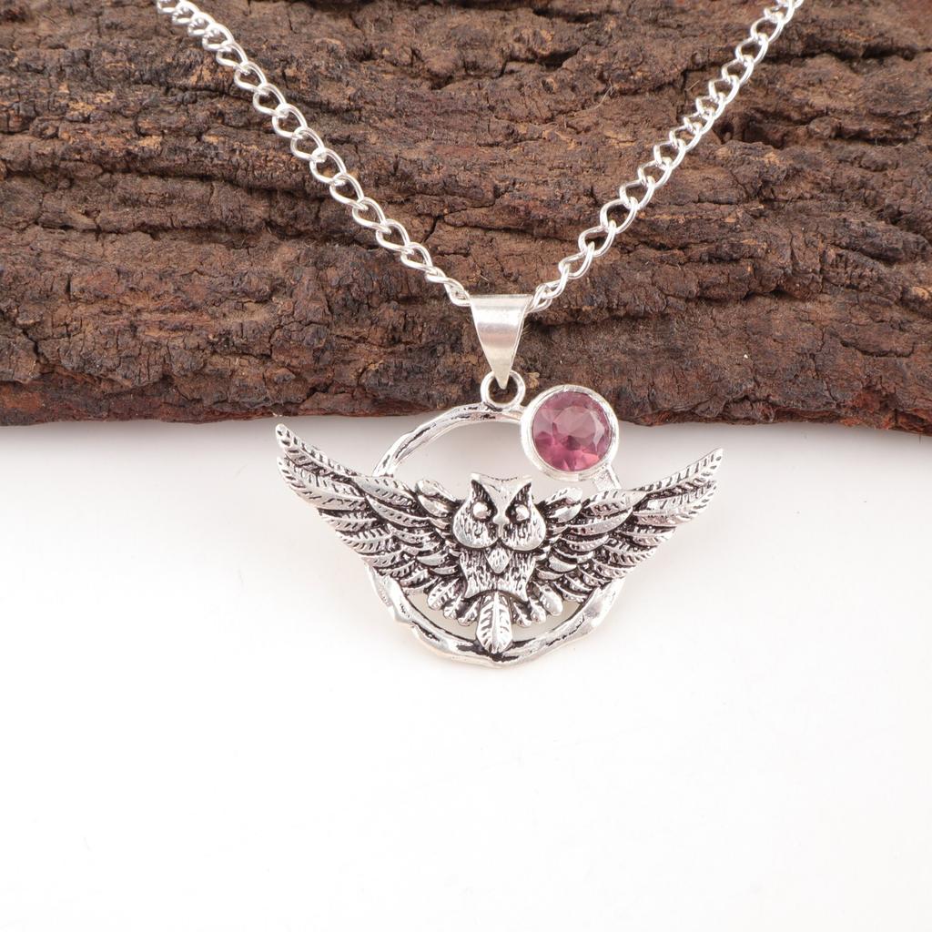 Pink Tourmaline Gemstone 925 Sterling Silver Jewelry Handcrafted Pendant 1.48" CP-17-36