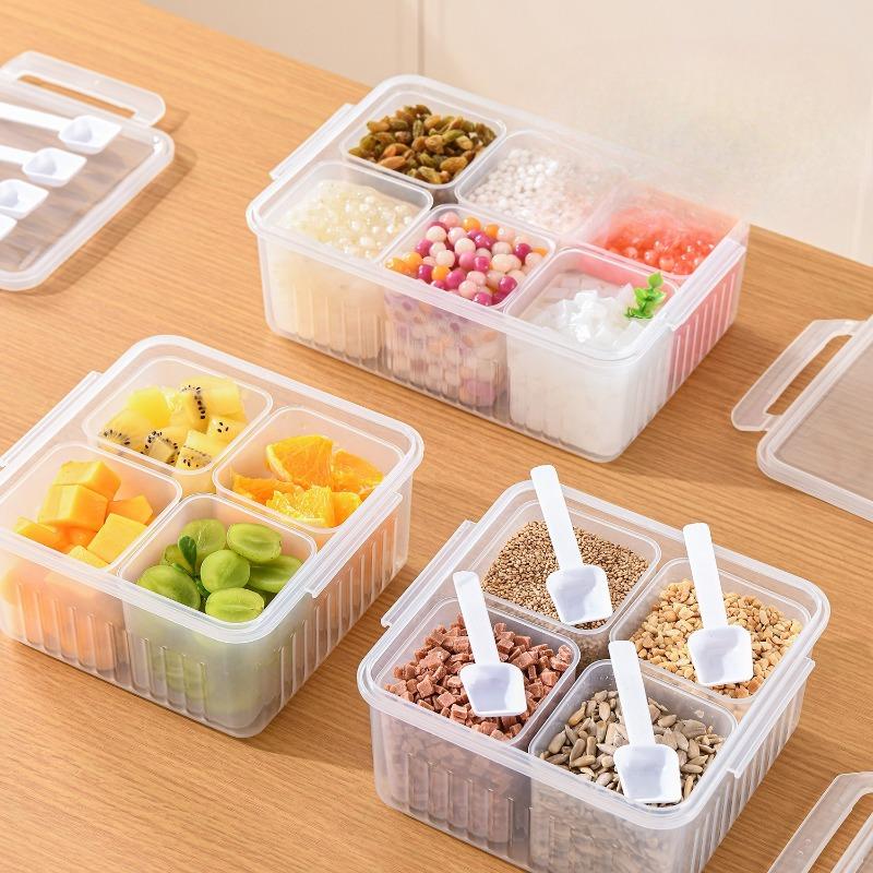 The Household Ice Powder Condiment Box Is A Separately Separated Transparent Food Storage Compartment with A Lid