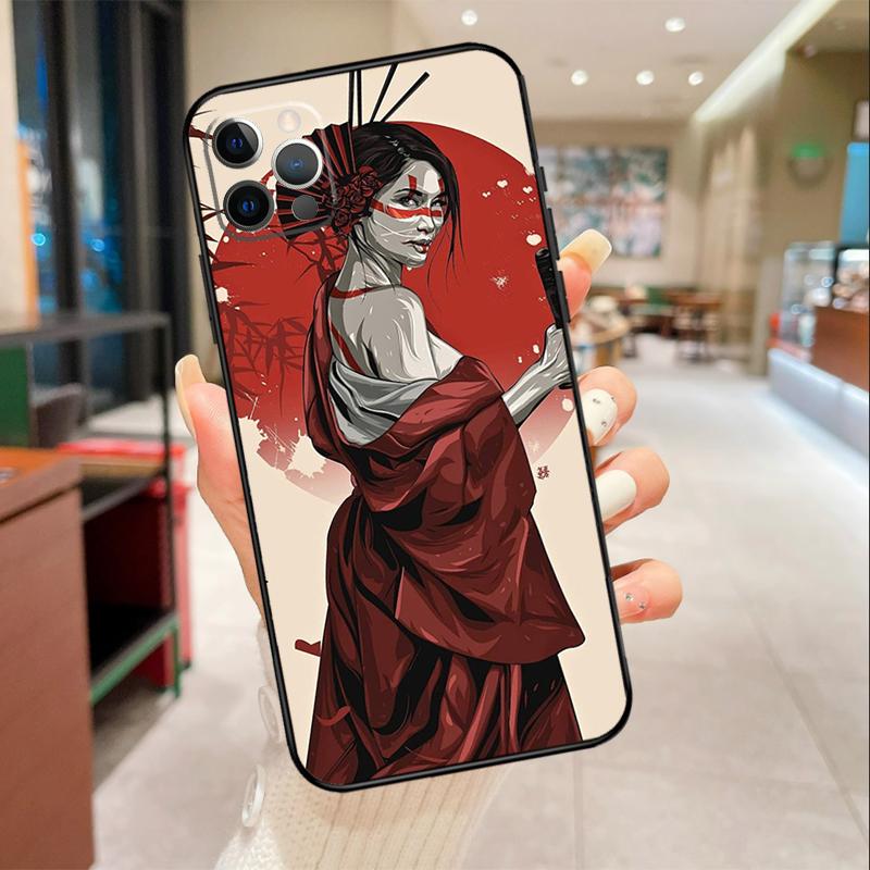Samurai Warrior Geisha Phone Case For iPhone 17 16 15 14 13 12 11 Pro Max mini 16 Plus 16e 17 Air Protective Cover