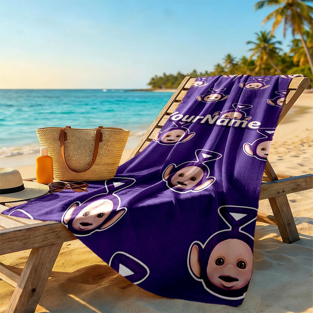 Teletubbies Customize Text Beach Towel High Absorbency & Quick-Dry Ideal for Travel Outdoor Swim Pool Yoga Surf Camping Hiking Gym Gift Holiday