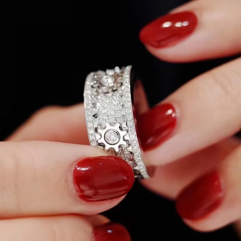 Stainless Steel Gear Ring Starry Sky Spinner Rings Fashionable Rotating Ring Rock Hip Hop