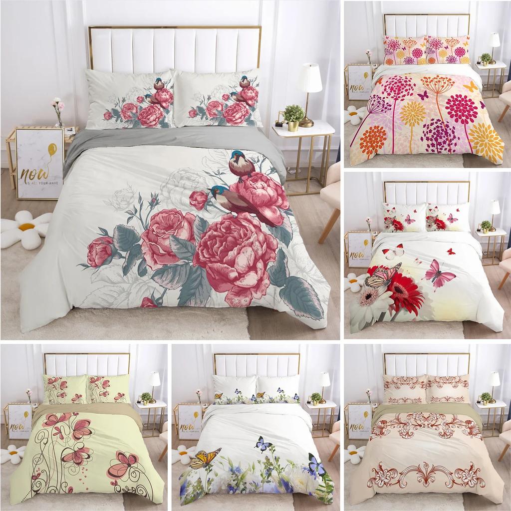 3D Printed Classic Flower Butterfly Comfortable Duvet Cover Pillowcase Bedding Set Children Bedroom Decoration Home Textile