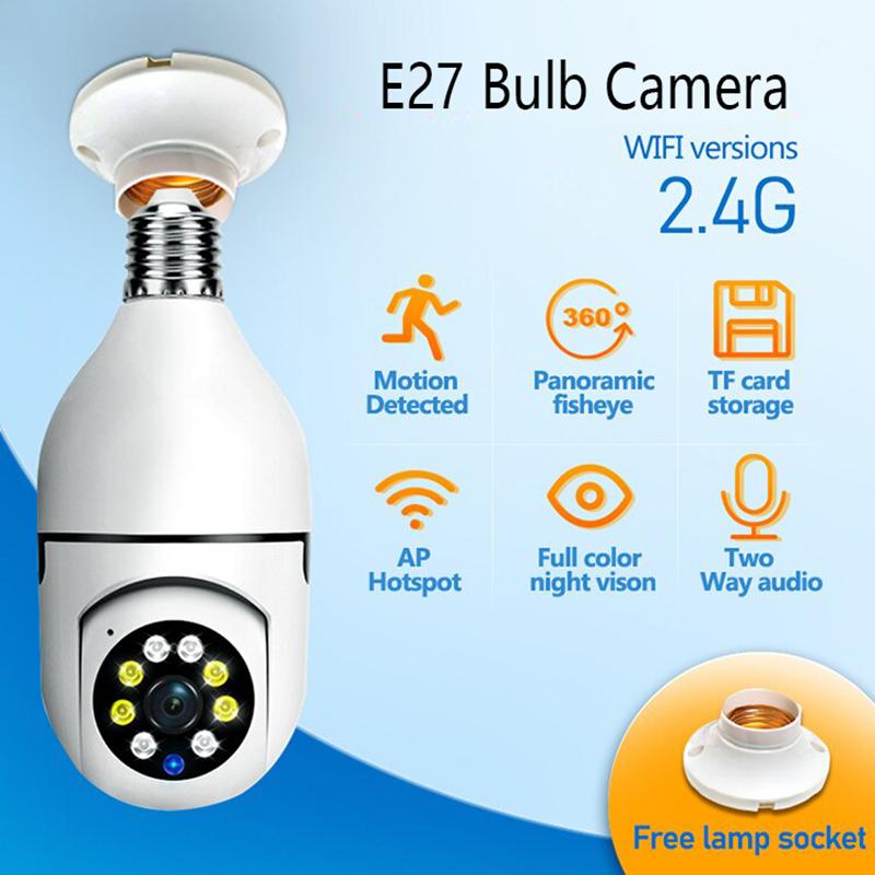 Anti-Theft Bulb Security Camera, Outdoor/Indoor Wireless WiFi Monitor with Night Vision Audio IP Cam