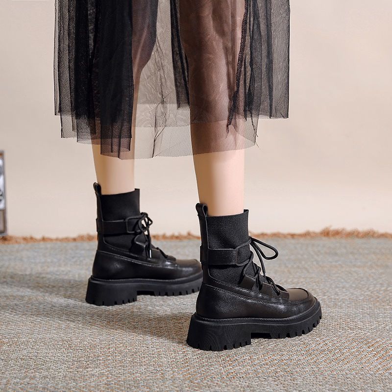 Real soft leather Martin boots summer thin women's 2025 new boots platform women's boots spring and autumn single boots black short boots