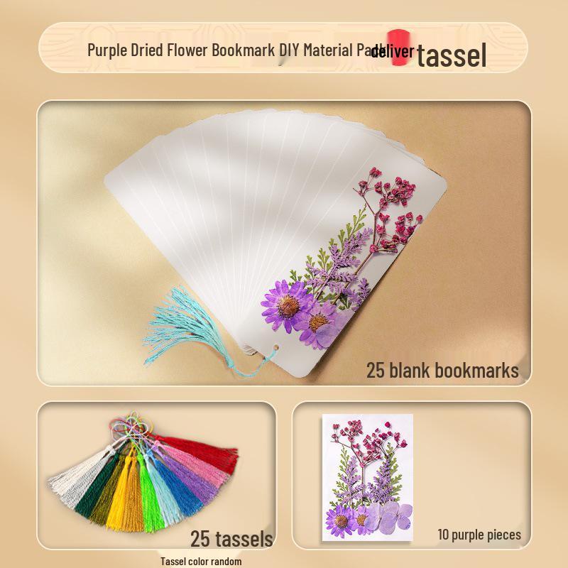 Thickened Handmade Bookmark with Calligraphy Painting, Creative Blank Cardboard, Dried Flowers, and Hand-painted Transparent Label