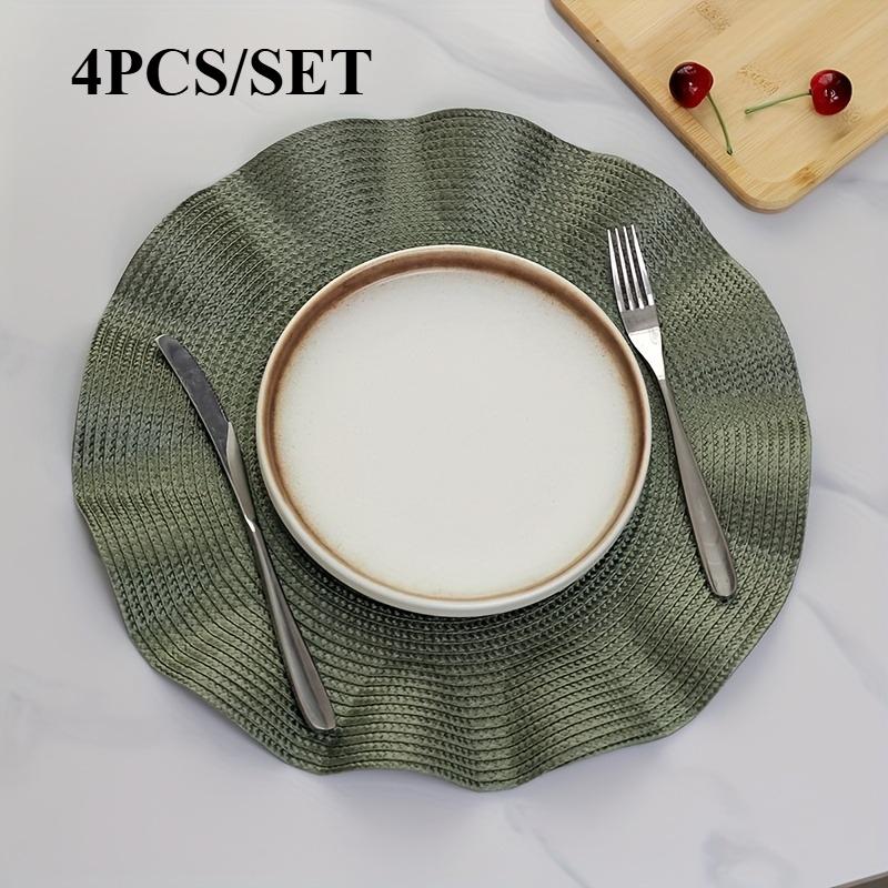 

4pc PP Woven Scalloped Placemat Set Creative Irregular Thickened Table Mats for Home Minimalist Kitchen Dining Utensil Pads 38X38CM&Round зелёный