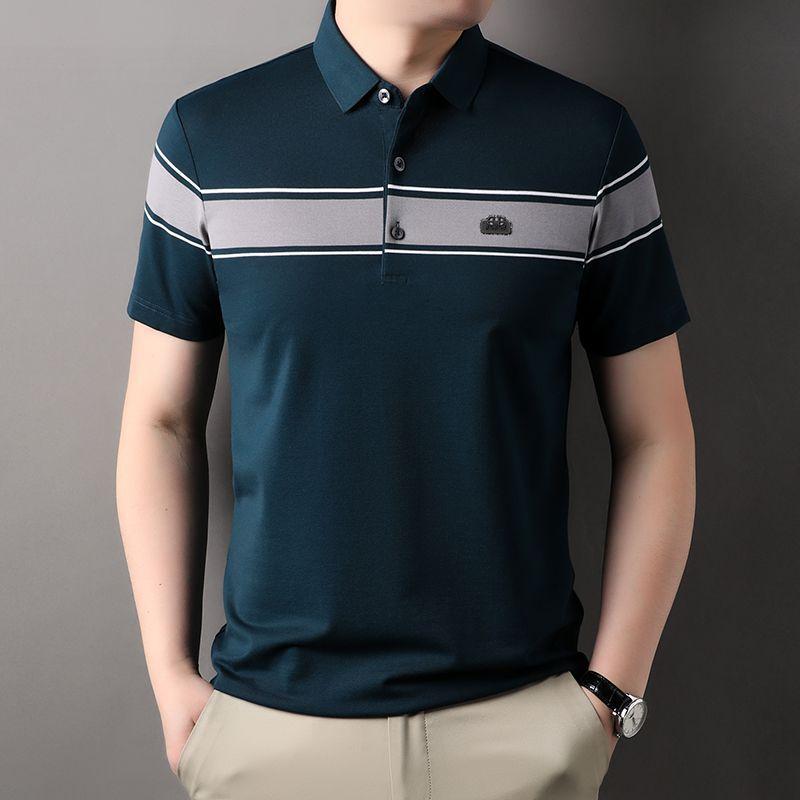 

Весенняя тонкая деловая мужская футболка с коротким рукавом и молодежным воротником 58