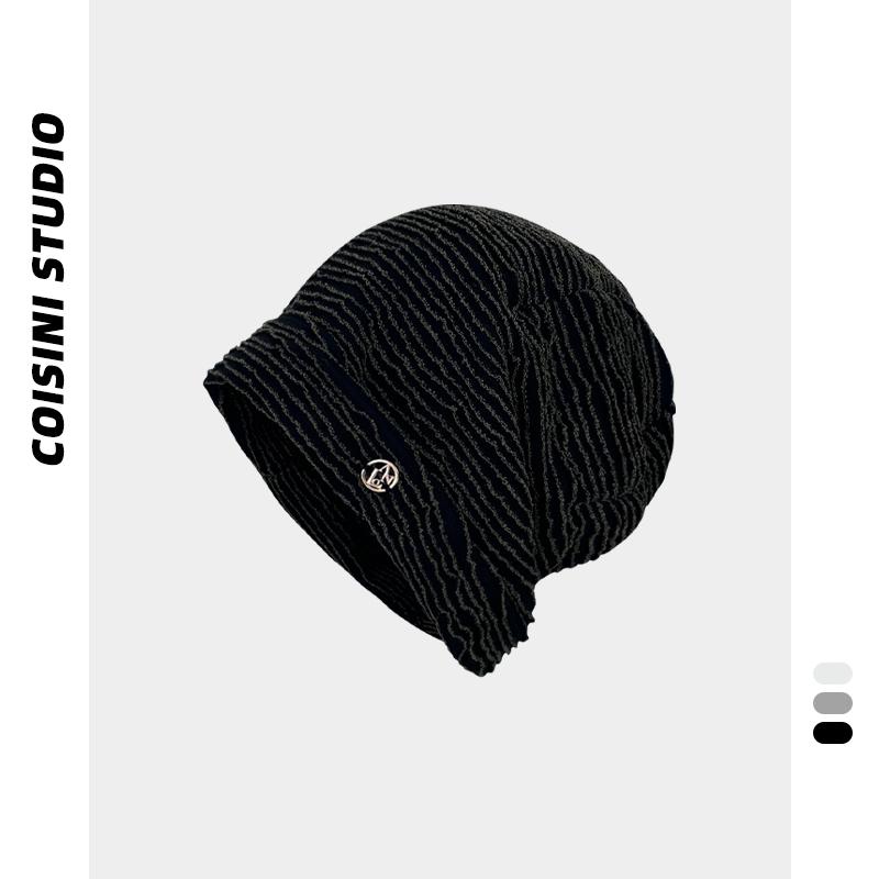 

Полосатая шапка-пуловер детская весенне-осенняя универсальная шапка для укладки свободная для лица маленькая вязаная шапка от холода для головы Adult average size (56-58cm) чёрный