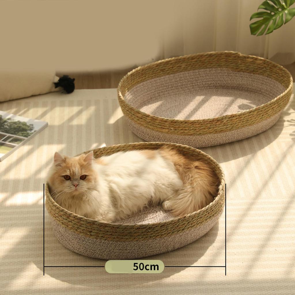 Woven Straw Cats Indoor Pet Furniture Multifunctional Post Natural Straw Bedding for Small Dog and Cats Cotton Rope Bed