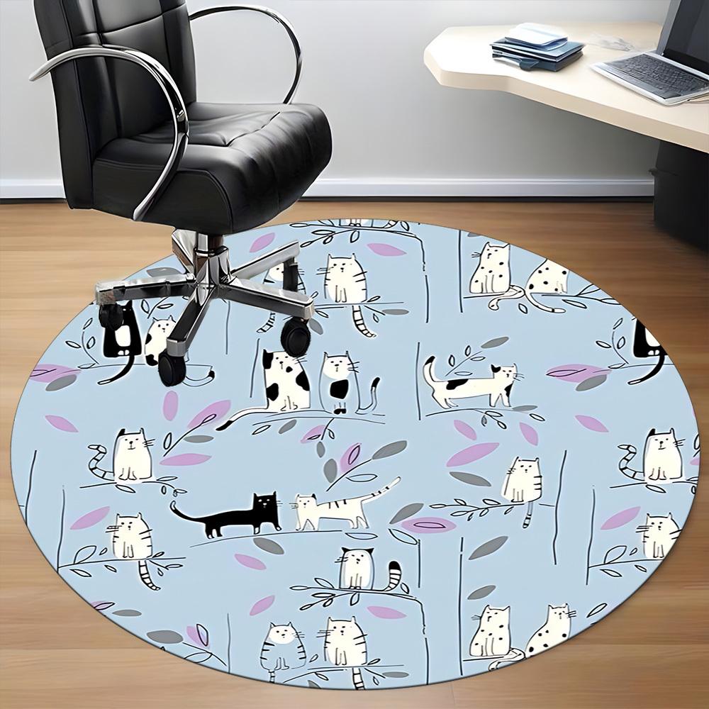 1pc Cat Pattern Office Round Rug, Non-slip, Soft and Durable Office Rug for Interior Decoration, Perfect for Office, Beautiful Decoration yy260312025