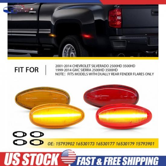 4Pcs Amber/Red Len LED Side Marker Lights Lamps For 2001-2014 Chevy Silverado