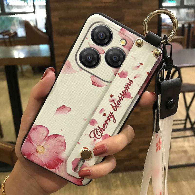 Anti-dust Soft Case Phone Case For Blackview Shark9 5G Wrist Strap Shockproof Durable Waterproof Flower Kickstand Ring