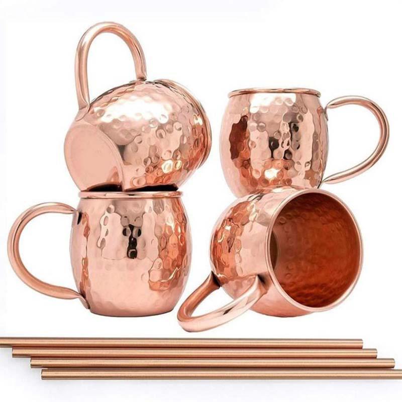 Stainless Steel Moscow Mule Cocktail Set – Hammered Design Bar Glassware