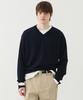 Windeo Sleeve-Cut Fine Cotton V Neck Sweater - Dark Navy