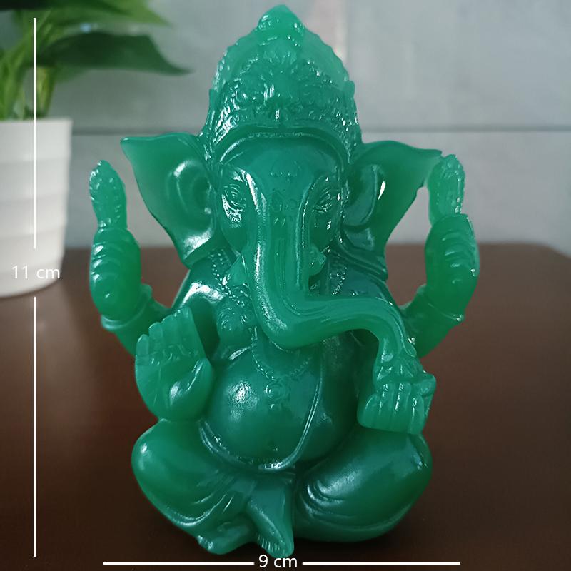 11CM Jade Colour Lord Ganesha Buddha Statue India Elephant God Ganesh Sculpture Buddha Statues Feng Shui Home Garden Decoration