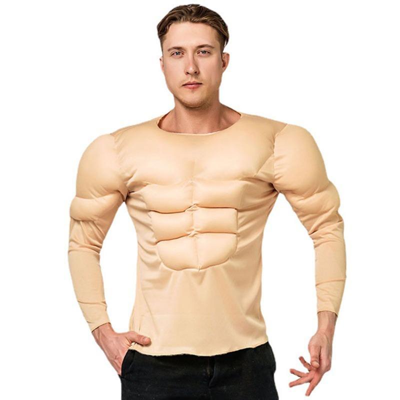 Adult Muscle Men's Shirts, Halloween Cosplay Fake Abs T-shirts, Party Costumes