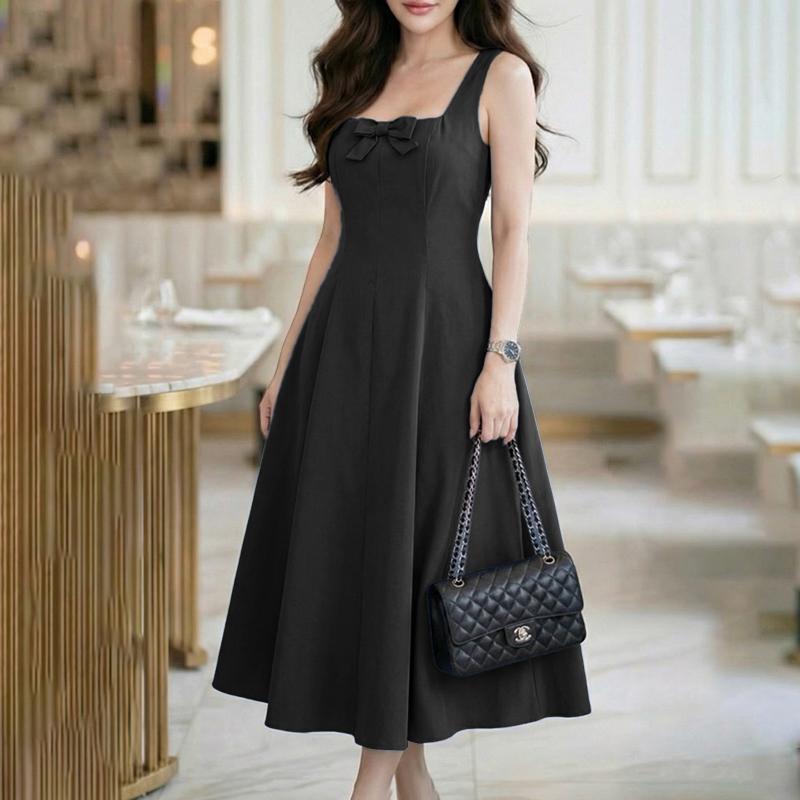 ZANZEA Women Casual Square Collar Summer Sleeveless Vest Dress S чёрный