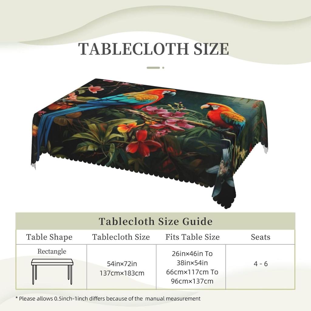 Parrot Tablecloth Tropical Macaw Orchids Flowers Jungle Palm Leaves Table Cover Wrinkle Resistant Kitchen Party Decoration