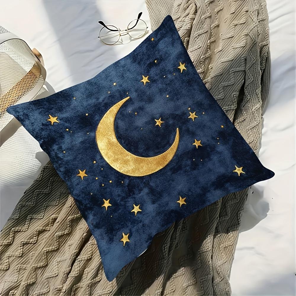 1 Pezzo Copricuscino Decorativo Luna Stellata Celeste Poliestere Stampa 2D Double-Sided Per Divano Camera da Letto Soggiorno Decorazione Regalo Celeste