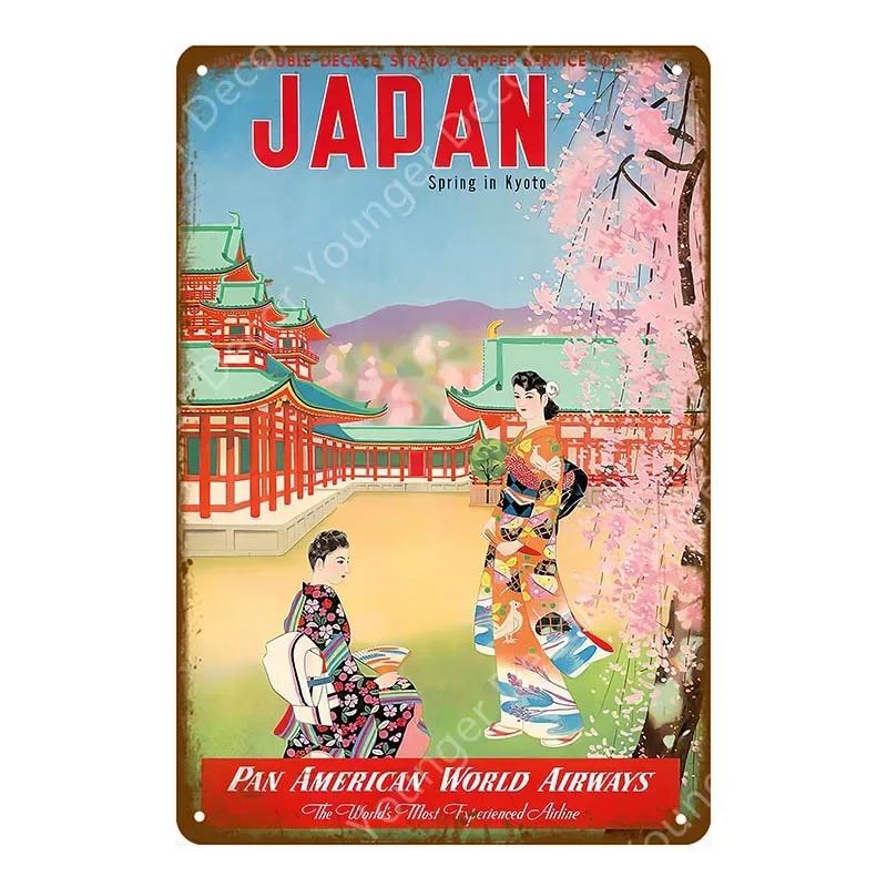 Japan Travel Poster Japanese Ukiyoe Metal Tin Signs Retro Old Style Wall Art Painting Plaque Home Bar Room Decor Vintage Plate