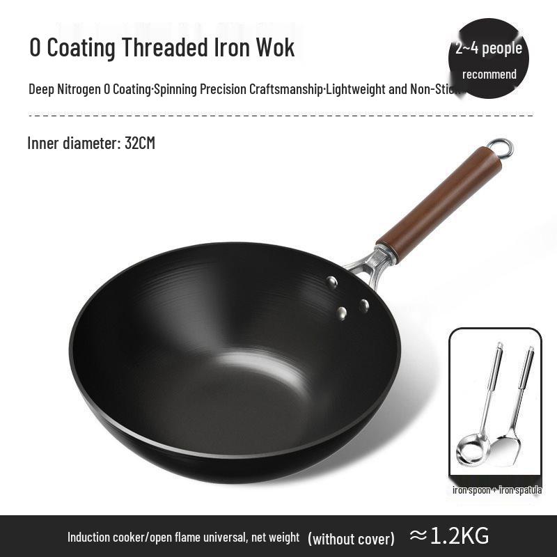 Traditioneller Eisen-Wok mit flachem Boden für Induktions- und Gasherde - Unbeschichtet, Antihaft-Bratgeschirr