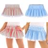 Mini Skirt Mid-rise Elastic Waist Plaid Print Lace Stitching Ruffle Short Skirt A-Line Halloween Cosplay Role-Playing Skirt