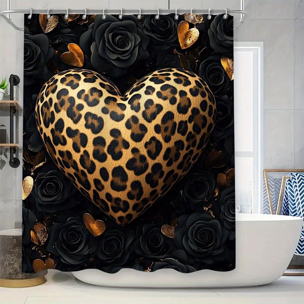 1/4Pcs Bathroom Shower Curtain Set Leopard Print Bathroom Curtain With 12 Hooks Non Slip Rugs Toilet Cover Mat Bathroom Partition