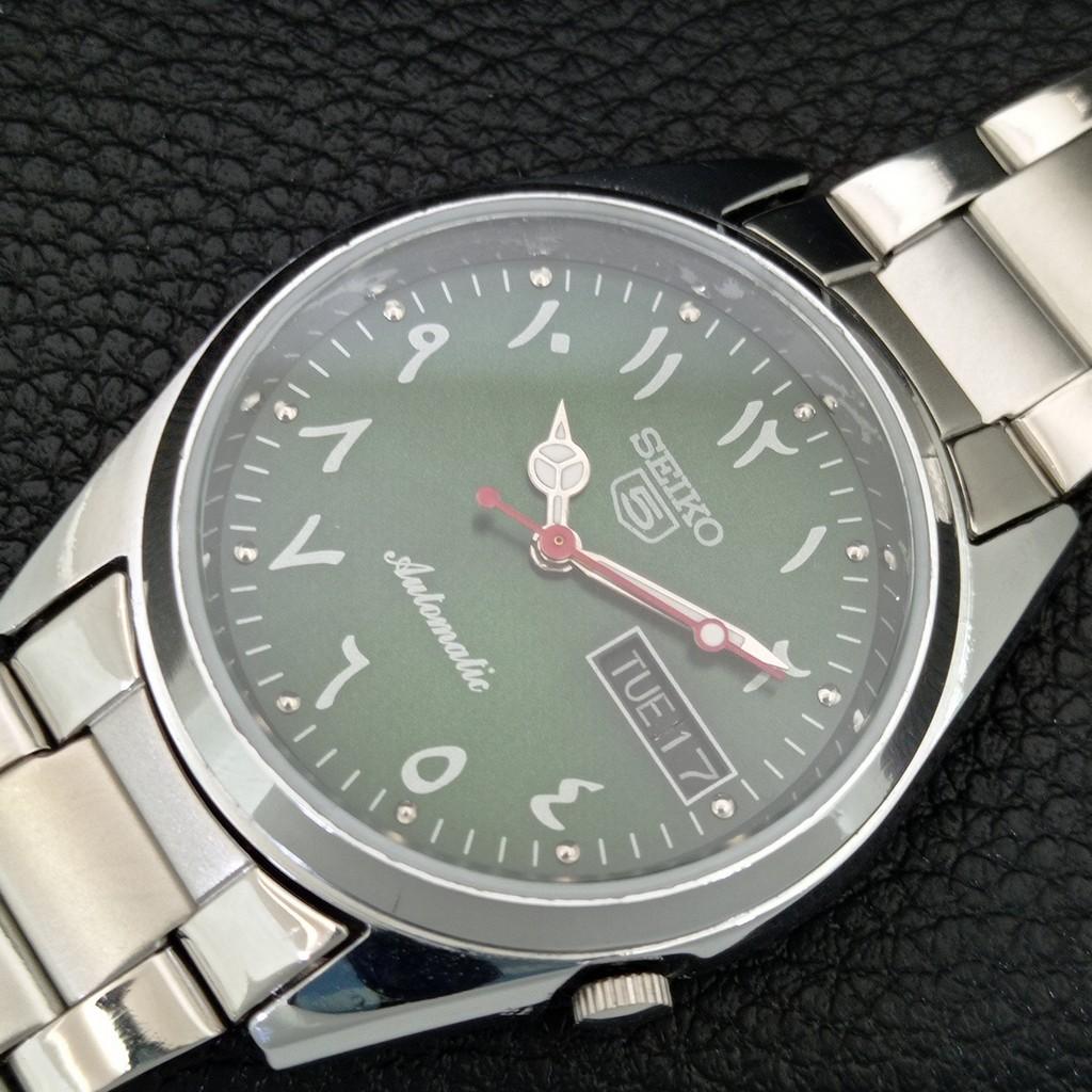 AUTOMATIC VINTAGE REFURBISHED SEIKO 5 JAPAN MENS GREEN DIAL WATCH a446219-1