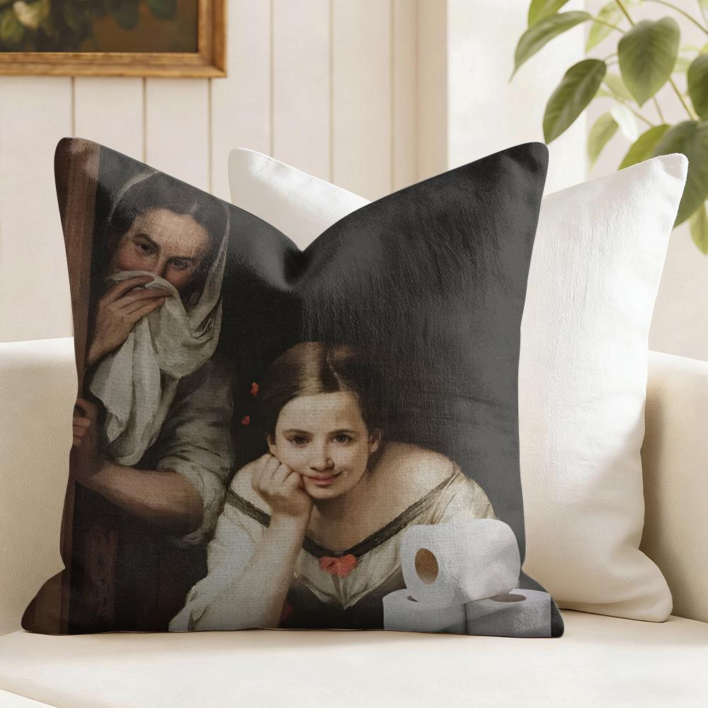Mona Lisa Wearing Pearls Girl Cushion Cover Natural Linen Double Sided Print  Throw Pillow Case for Sofa Couch Home Decor