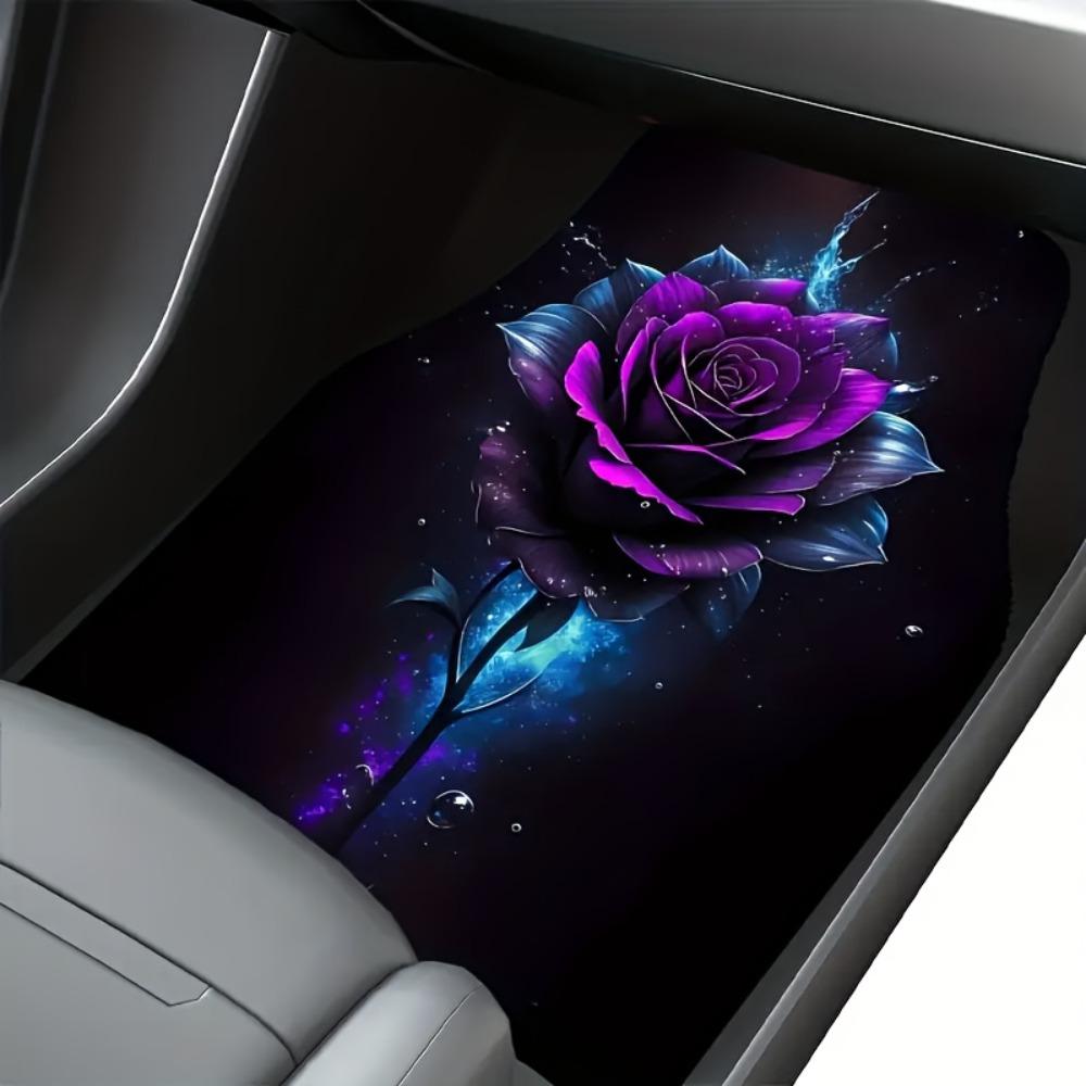 4pcs Non-Slip Rose Design Car Floor Mats Suitable for Cars & SUVs, All-Season Fit Vehicle Floor Liners with Elegant Rose, Ideal Christmas Gift