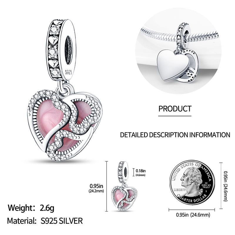 Charm Bead Charms Authentic Copper Plated Pink Heart Pendant Bead Charms Compatible With Bracelets Diy Fine Gift Women Delicate Jewellery Accessory