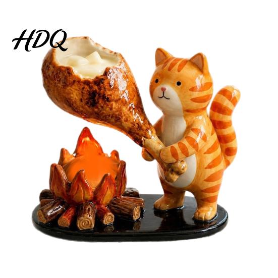 Campfire Candle Holder Animal Tealight Holder Durable Resin with Cat Cute Fox