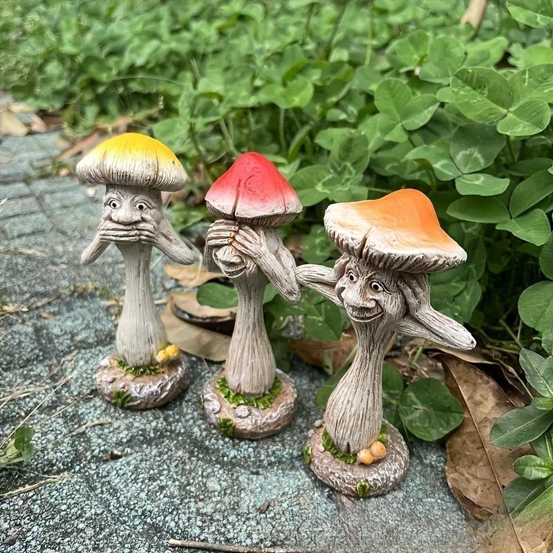 Mushroom Decor Funny Resin Art Quirky Zen Ornaments Creative Home Accents See No Evil/Hear No Evil/Speak No Evil