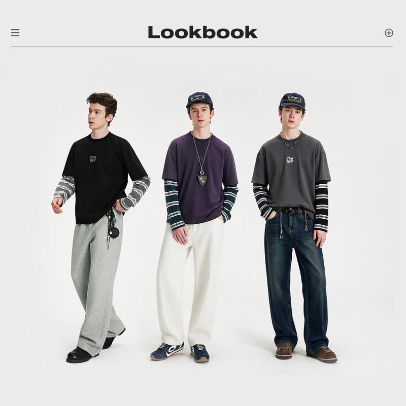 Navigare Men's Faux Two-Piece Long Sleeve T-Shirt