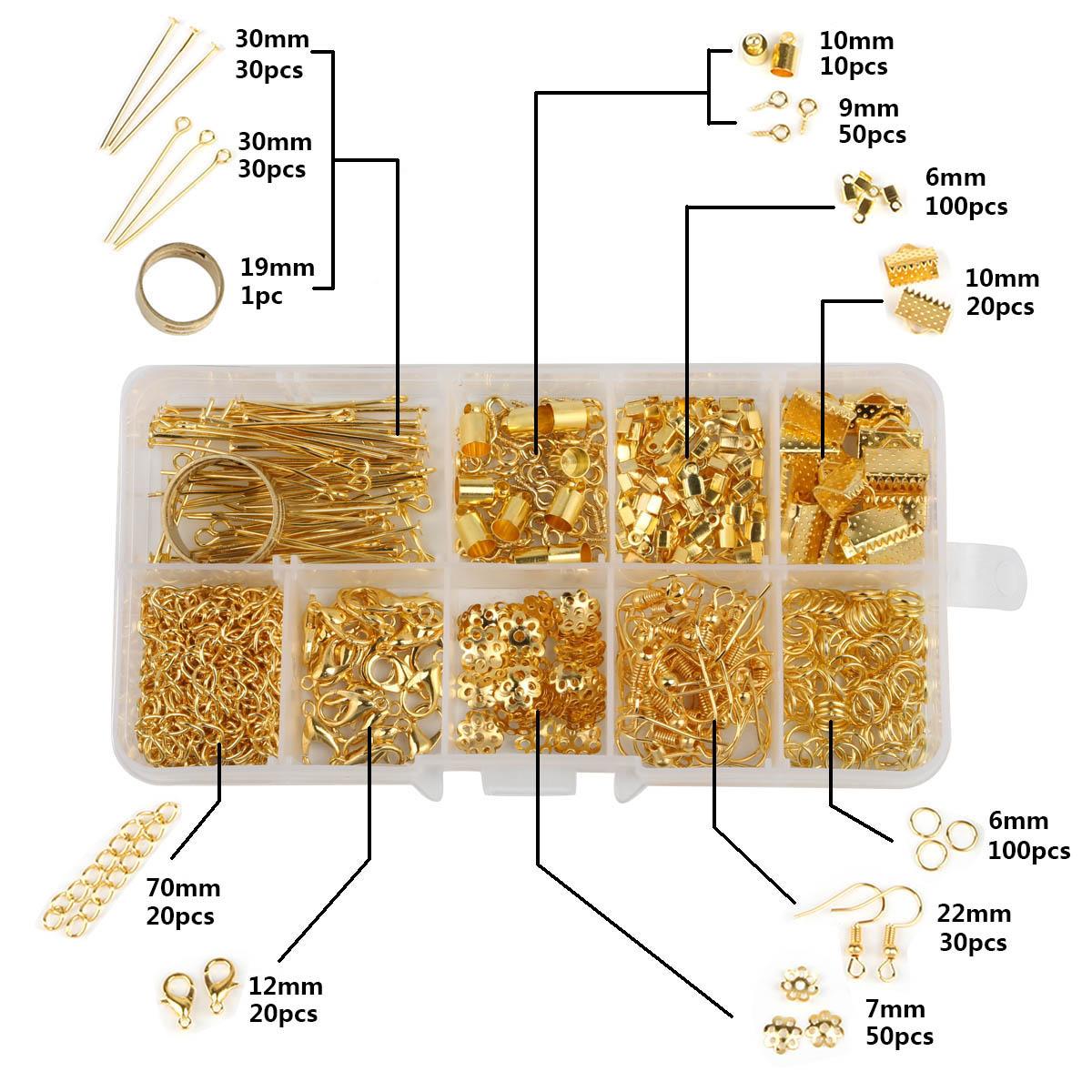 

1 коробка, аксессуары из сплава, комплект ювелирных изделий, кольца для прыжков, застежка-лобстер, удлиненная цепочка, пряжка, ушной крючок, Т-образный булавка для изготовления ювелирных изделий своими руками