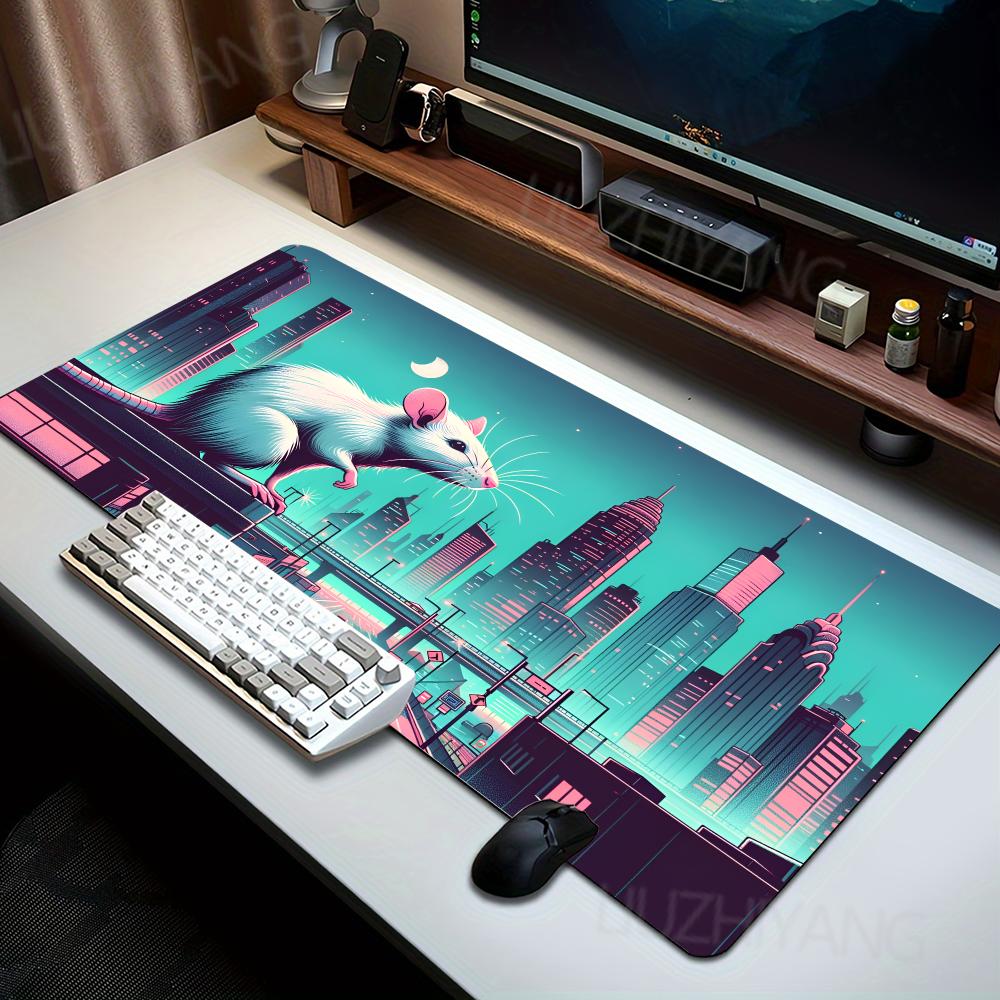 Retro Neon City Large Gaming Mouse Pad Non Slip Rubber Extended Keyboard Desk Mat for PC Gamer Home Office Table Decor Mousepad
