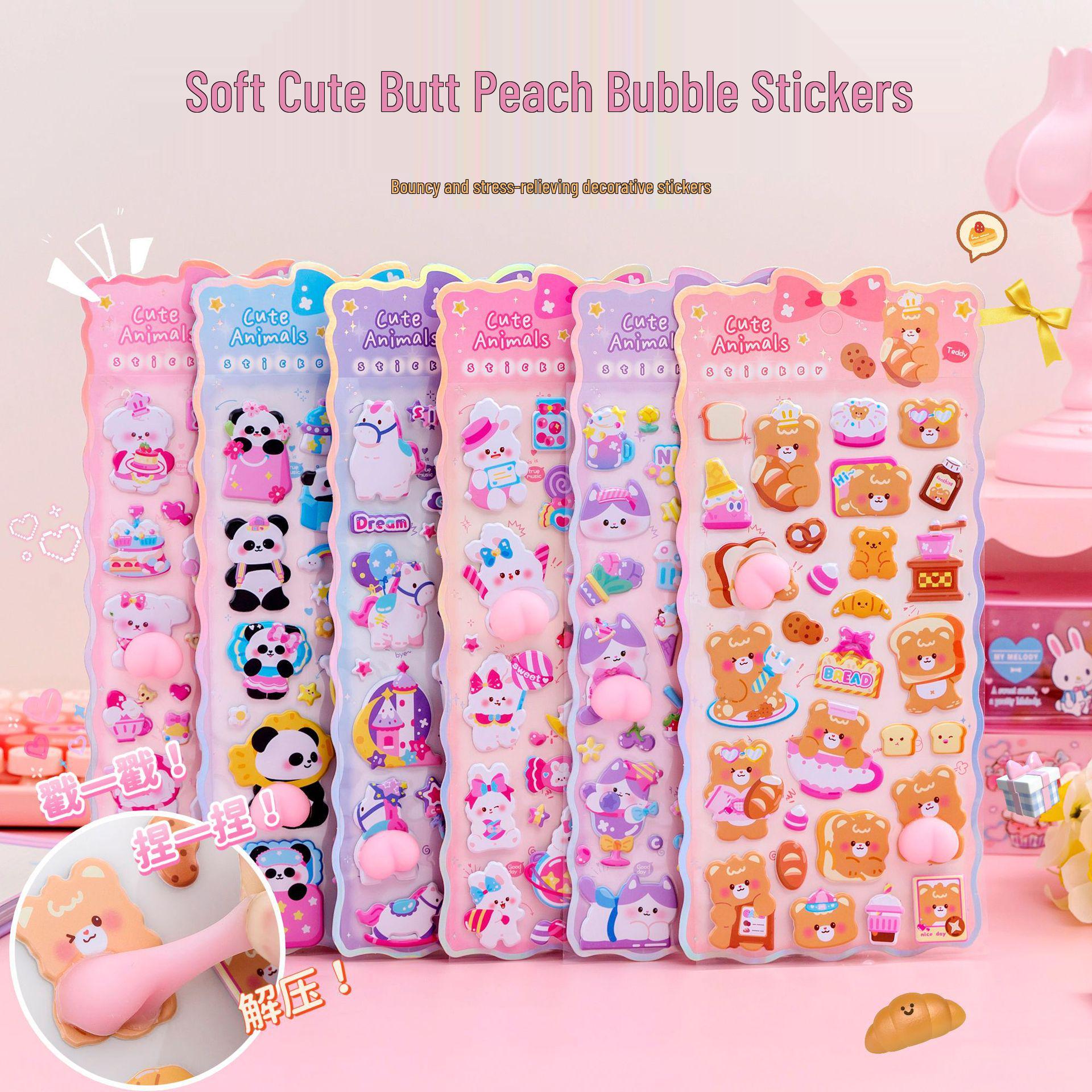 3D Cartoon Peach Animal Sticker - Cute Decor for Kids DIY Journal