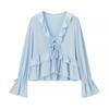 European & American Style Romantic Lace-up Ruffle Top and Long Skirt Set