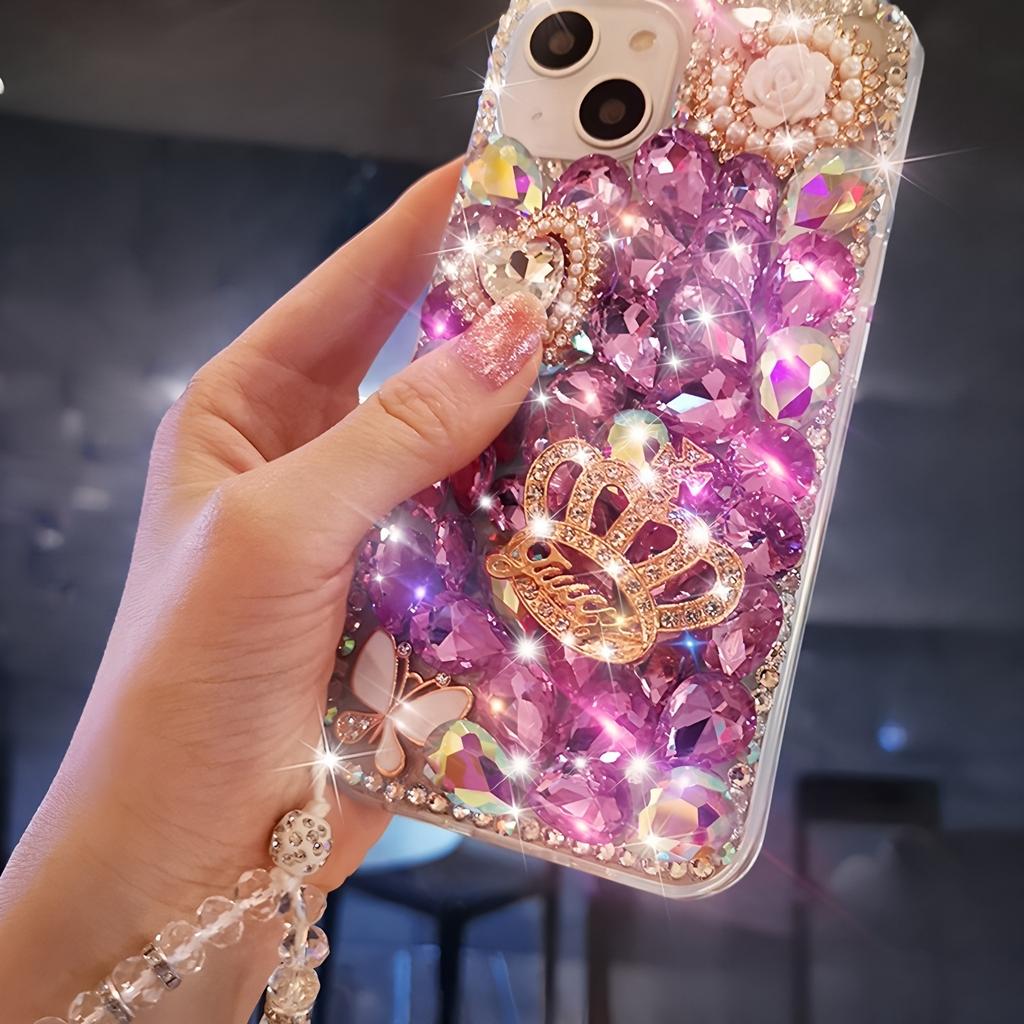 Glitter Strass Mobilskal För iPhone 17 16 15 14 13 12 11 Pro Max Air mini 16e 8 7 Plus X XS XR, Bling Kristall Krona Fjäril Pärla Blomma Design