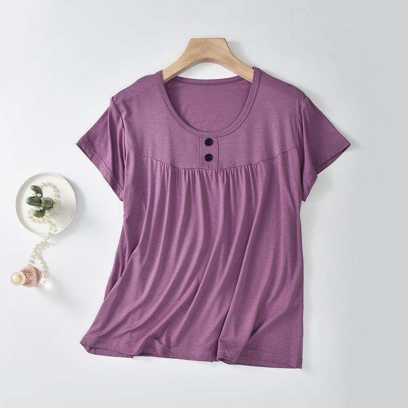 

Women s Modal Loose Plus-Size Half-Sleeve Slimming T-Shirt for Middle-Aged and Elderly - Belly Covering, Lightweight, Summer Wear 2XL [70-80 kg]