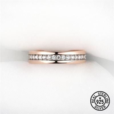 925 Sterling Silver Band Ring For Women Rose Gold Plated Crystal Cz Engagement Anniversary Gifts Classic Wedding Promise Jewelry