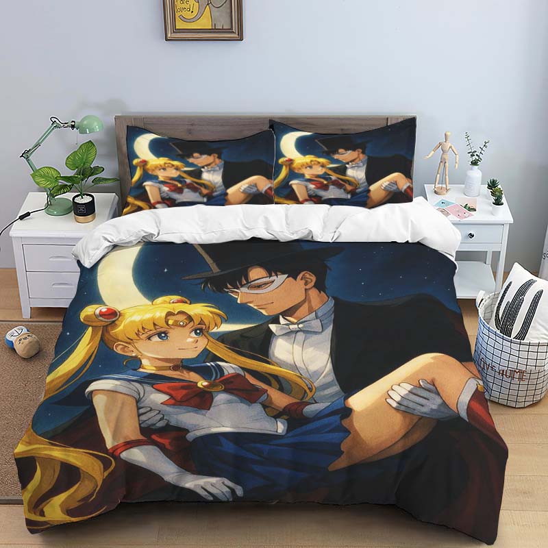 This three-piece bedding set, themed around the classic anime "Sailor Moon," features soft and comfortable duvet and pillowcases