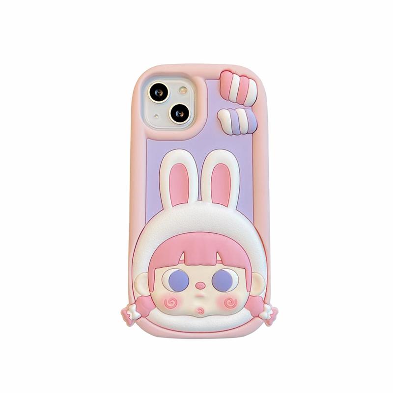 Ins Korean Cute Candy Rabbit Girl Phone Case For Iphone 14 13 12 Pro Max 11 Lovely Bunny Silicone Shockproof Soft Cover Funda