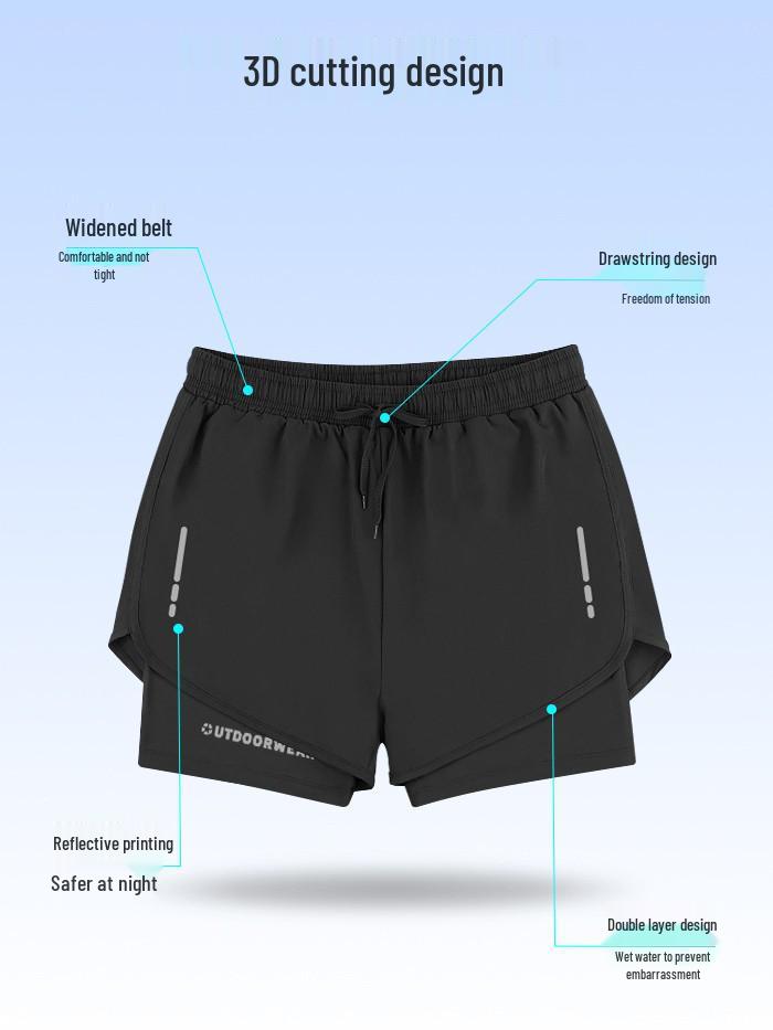 Men's Quick-Dry Swim Trunks: Running, Training, Beach, Double-Layer Anti-Embarrassment, Suitable for European and American Styles.