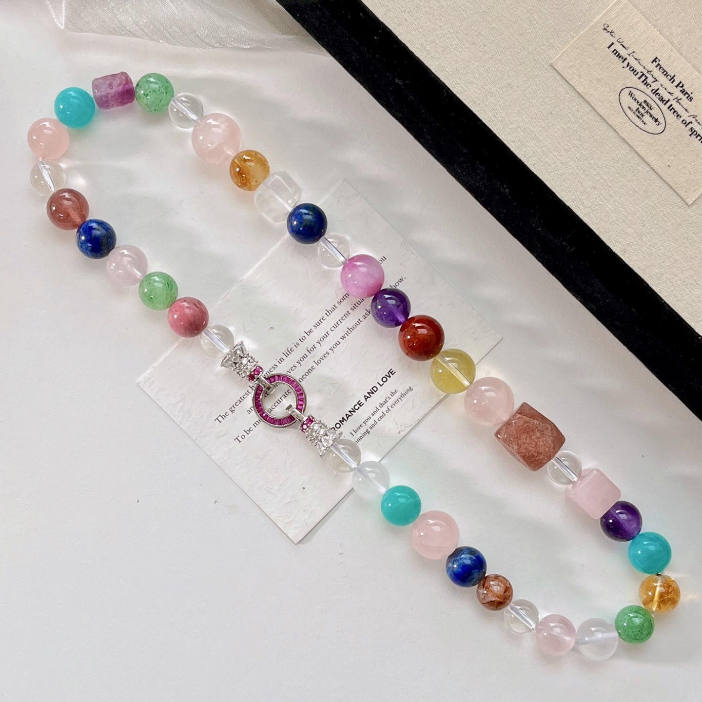 Original Natural Crystal Lapis Lazuli White Crystal Tianhe Stone Duobao Round Bead Necklace Female Dopamine Duobao Necklace