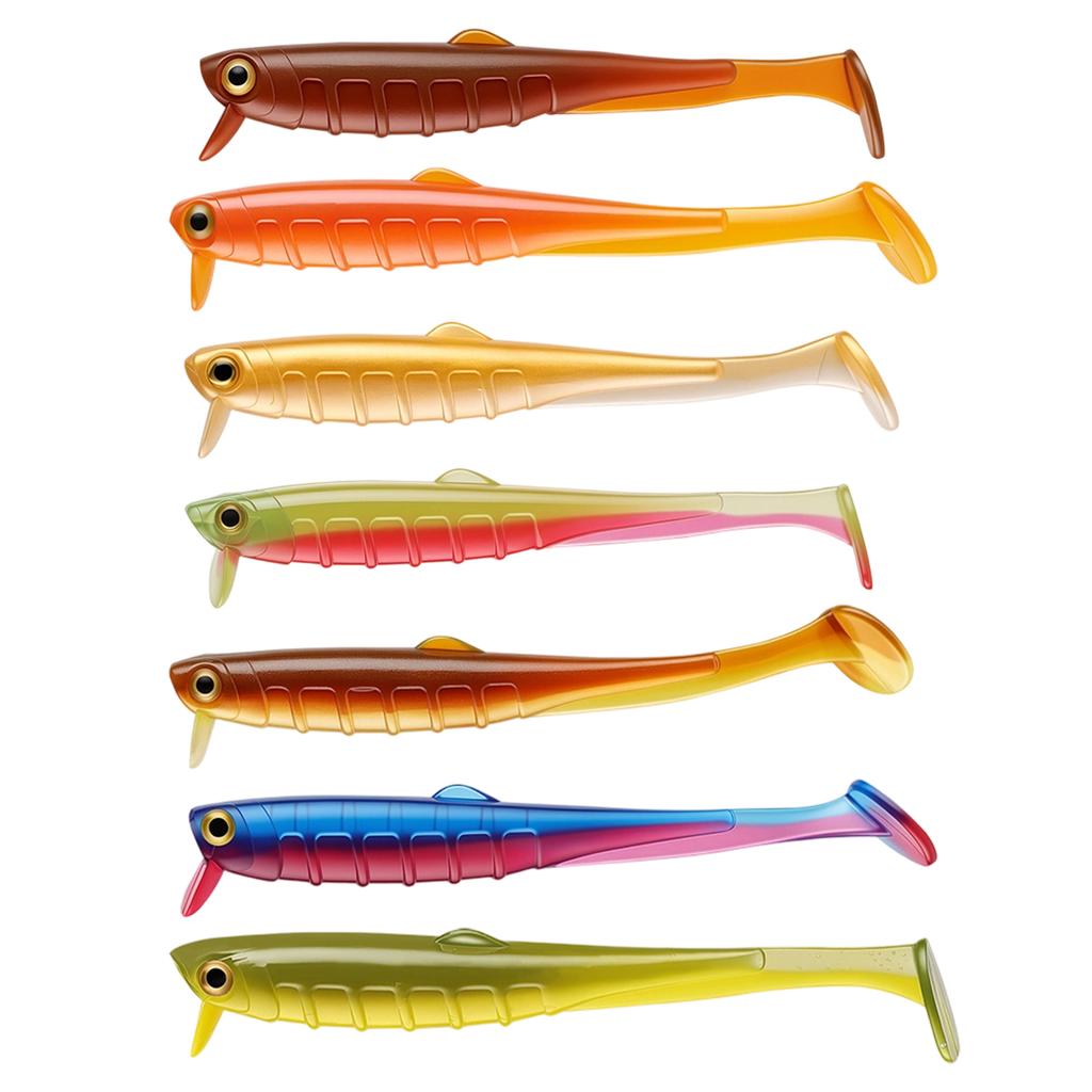 Taiyu 7 Pack T-Tail Soft Plastic Fishing - 3.5in 1/8oz, Two-Tone, Lifelike Soft Worm for Fishing