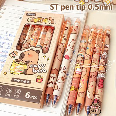 6 Stück Kawaii Niedliches Capybara Gelstift-Set Cartoon Schnelltrocknend Drücker Neutralstifte Ästhetische Schreibwaren Schulbürobedarf