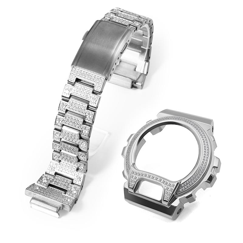 DW6900 Mod Kit metal case strap for Casio G-SHOCK DW-6900 modified stainless steel bezel diamond case bracelet watch accessories